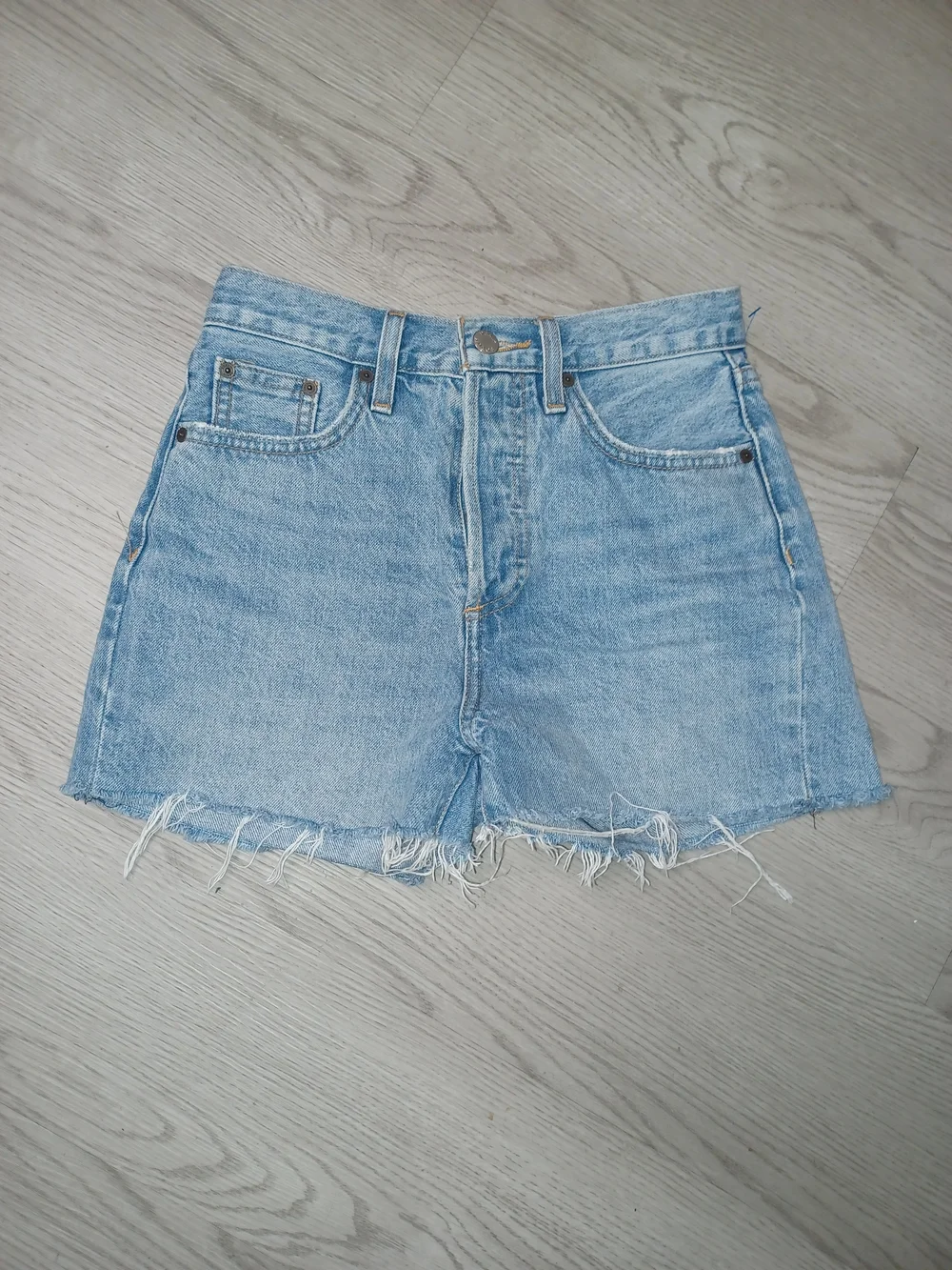 Denim Forum The Yoko Mid Thigh Light Blue Denim Cutoff Women’s Shorts